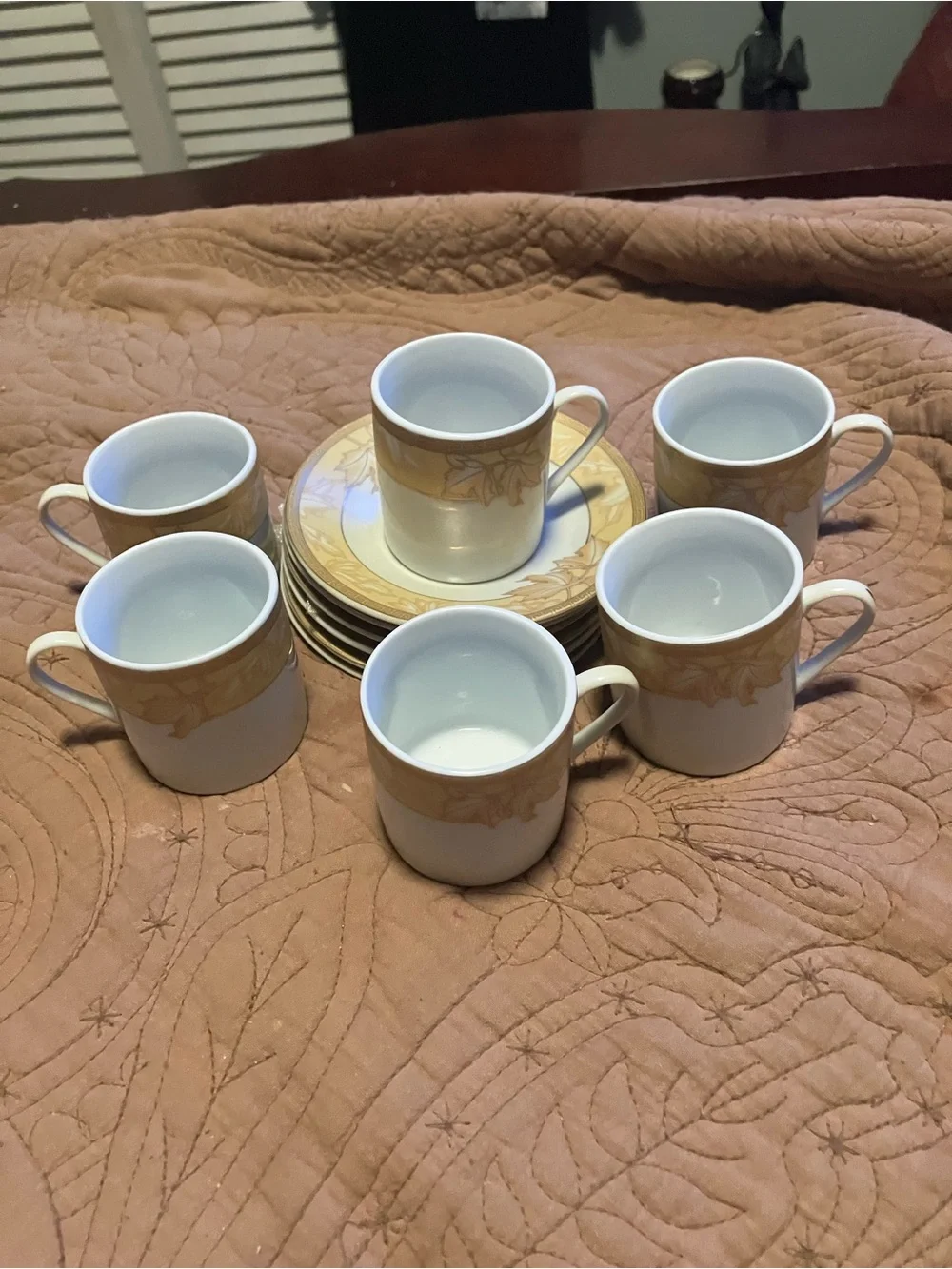 Set of  Porcelain Espresso Cup Sets with Gold Trim